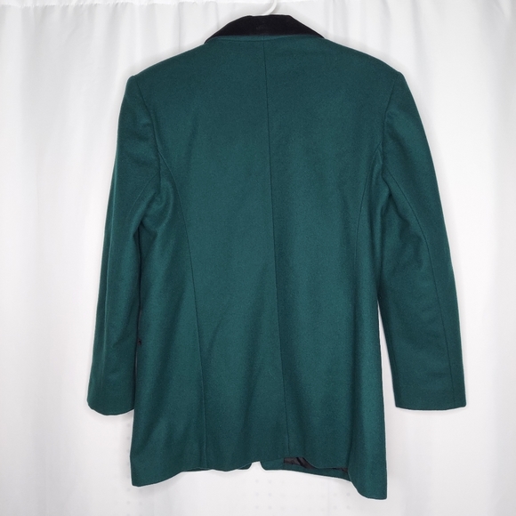 JL Colebrook Blazer Medium Green Black Velvet Collar Vneck Pocket Button Vintage - Picture 2 of 8